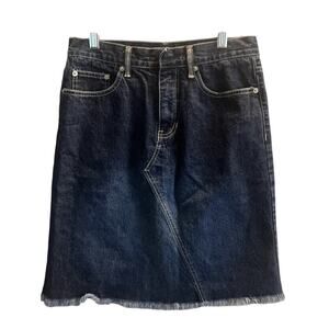 Tommy Jeans Hilfiger Y2K Vintage Denim Skirt Dark Wash A-Line Raw Hem Size 7
